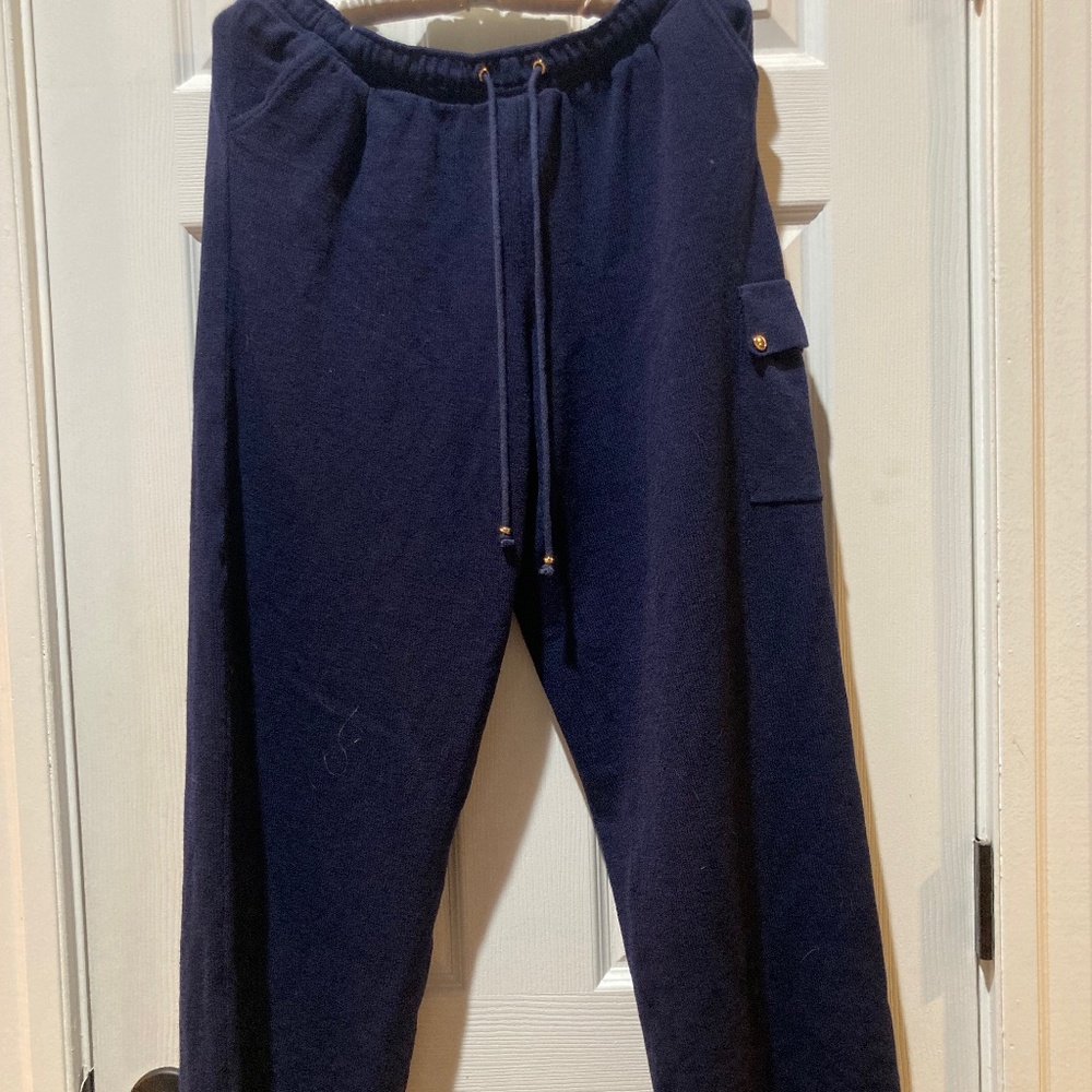 Wool Knit Navy Blue St John Drawstring Relaxed Fit Pants Medium Relaxed Fit